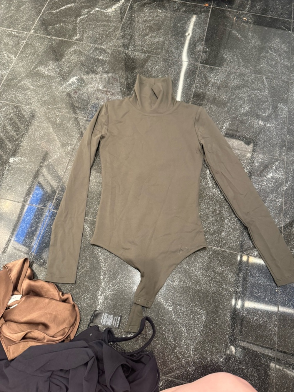Aritzia Contour Olive Green Turtleneck Bodysuit